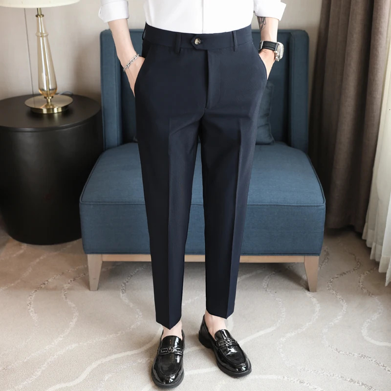 Mens Suit Pants High Quality Plain Color Dress Slim Fit Casual Drape Business Men Formal Wear Trousers 5Colors 2938 240806