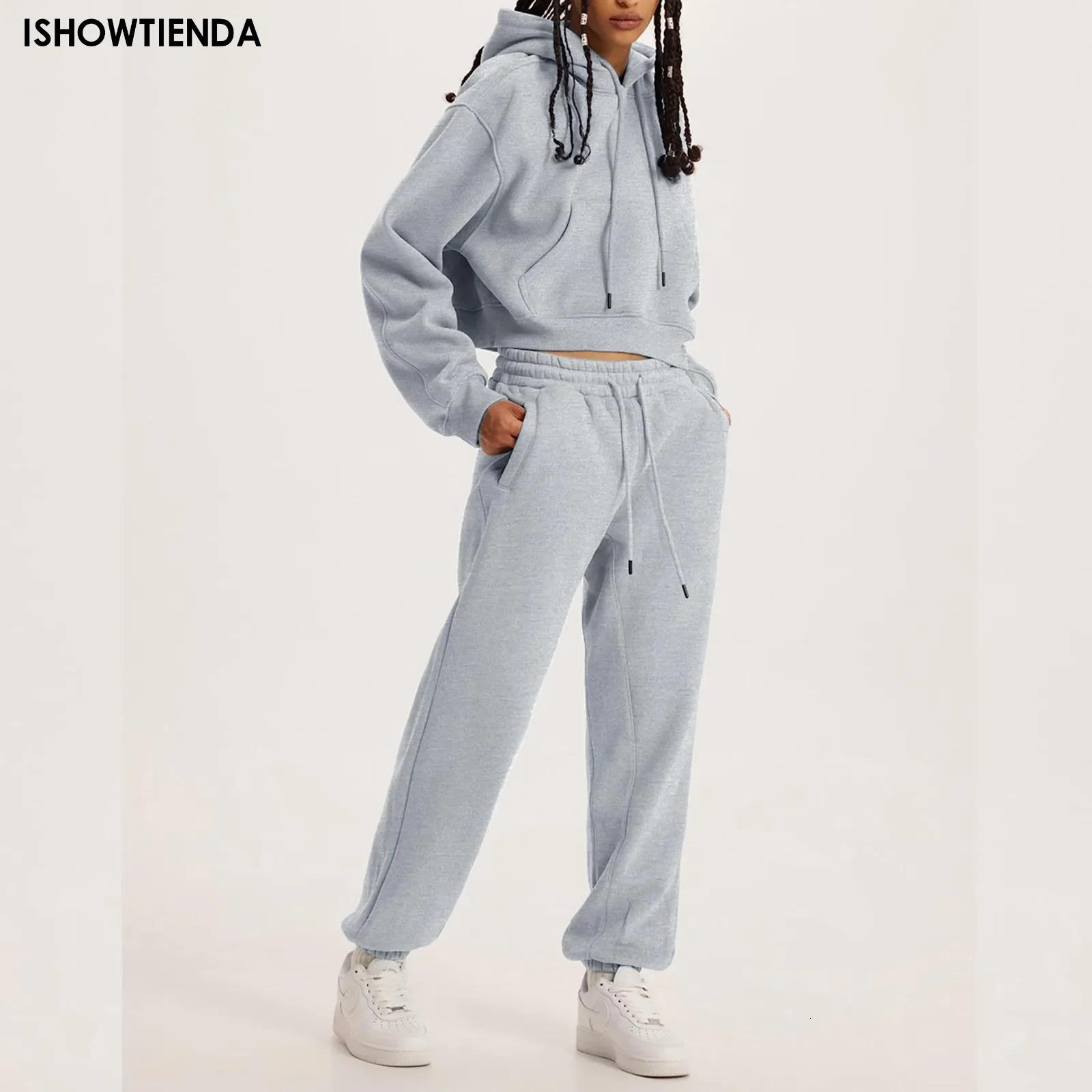 2 Piece Suit Sports For Womens Solid Color Fashion Casual Outfits Set Tracksuit Wear Long Sleeve Wide Leg Pants Streetwear 240807