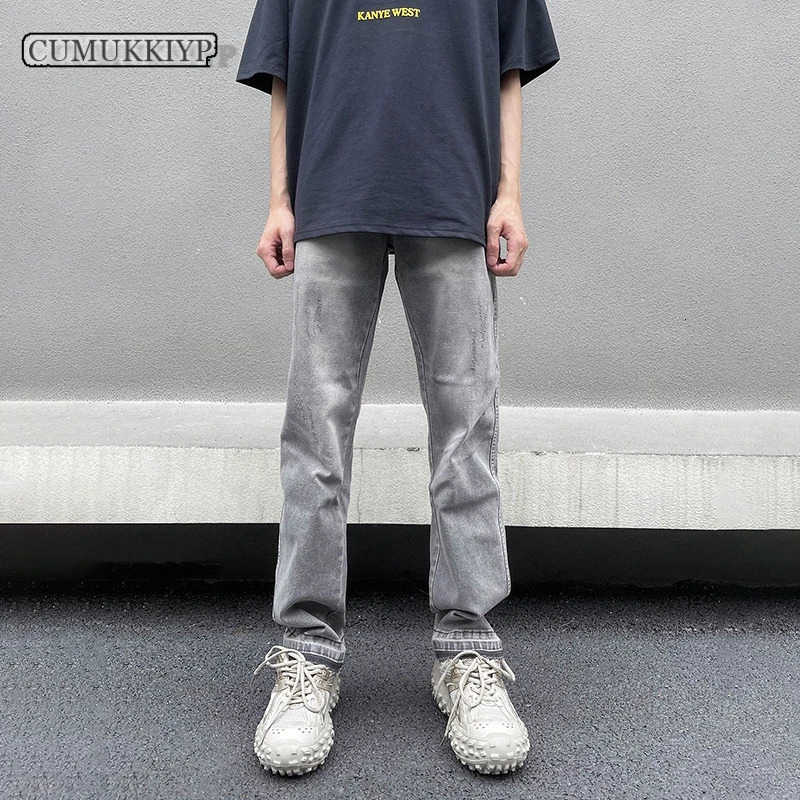 CUMUKKIYP Fashionable Streetwear Jeans Men Y2k Baggy Hosen Denim Pants Washed Vintage Light Grey 240806