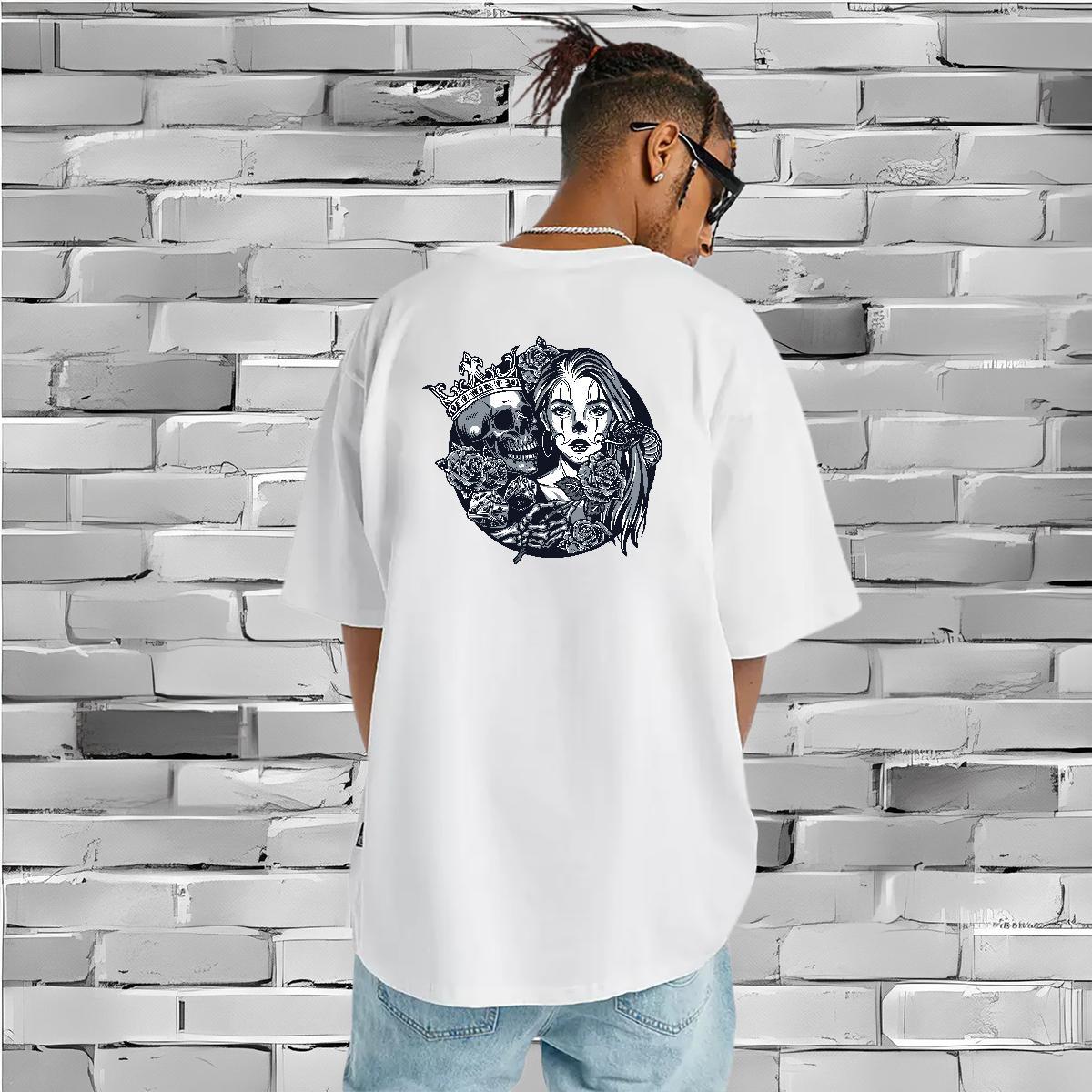 New Designer T Shirts Men skull Tee Shirt 230g Cotton Sport Loose Asian Size Crew Neck Men Tshirts