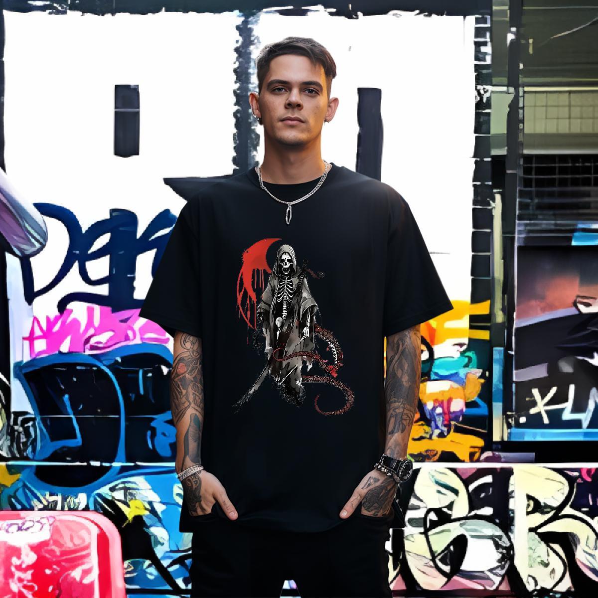 Casual New Men T Shirts skull Clothings 230g Cotton Casual Beach Cool Design Customized Print O Neck Short Sleeves Mens Tshirts