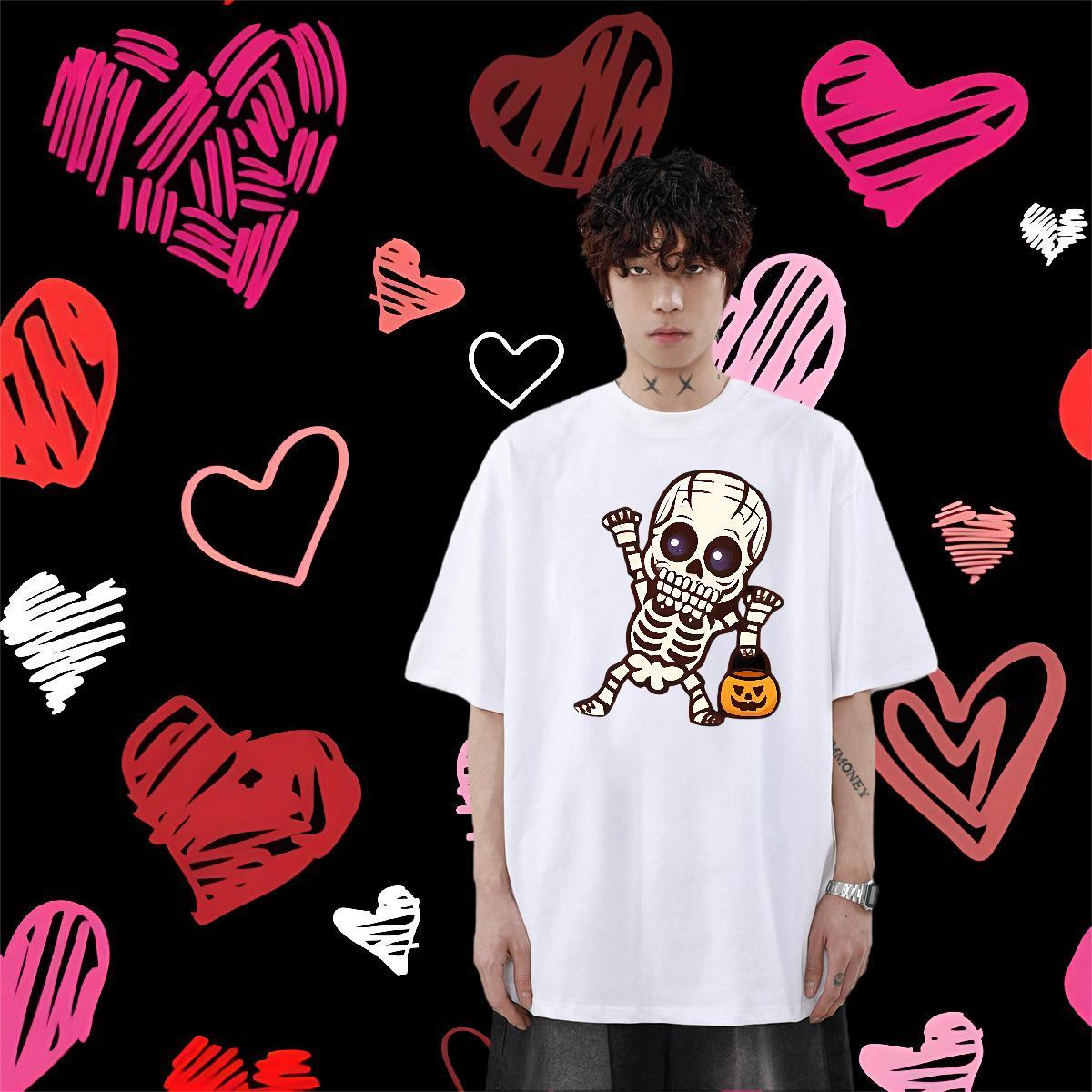 Designer Fashion T-Shirts for Men skull Tees Shirts 230g Cotton Casual Comfortable Cartoon Print Short Sleeve Soft Tshirts