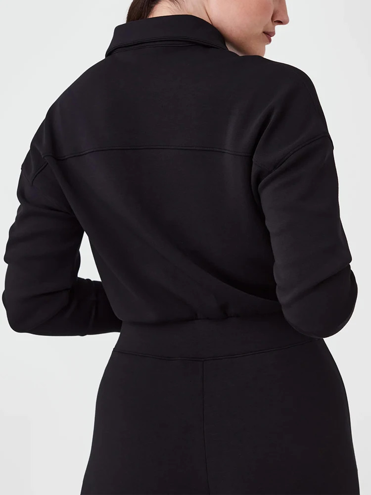Fall And Winter Flip Collar Half-Zip Sweatshirt Wide Leg Sweatpants Two-Piece Sweater Set Womens Sports Suit 240807 - view 5