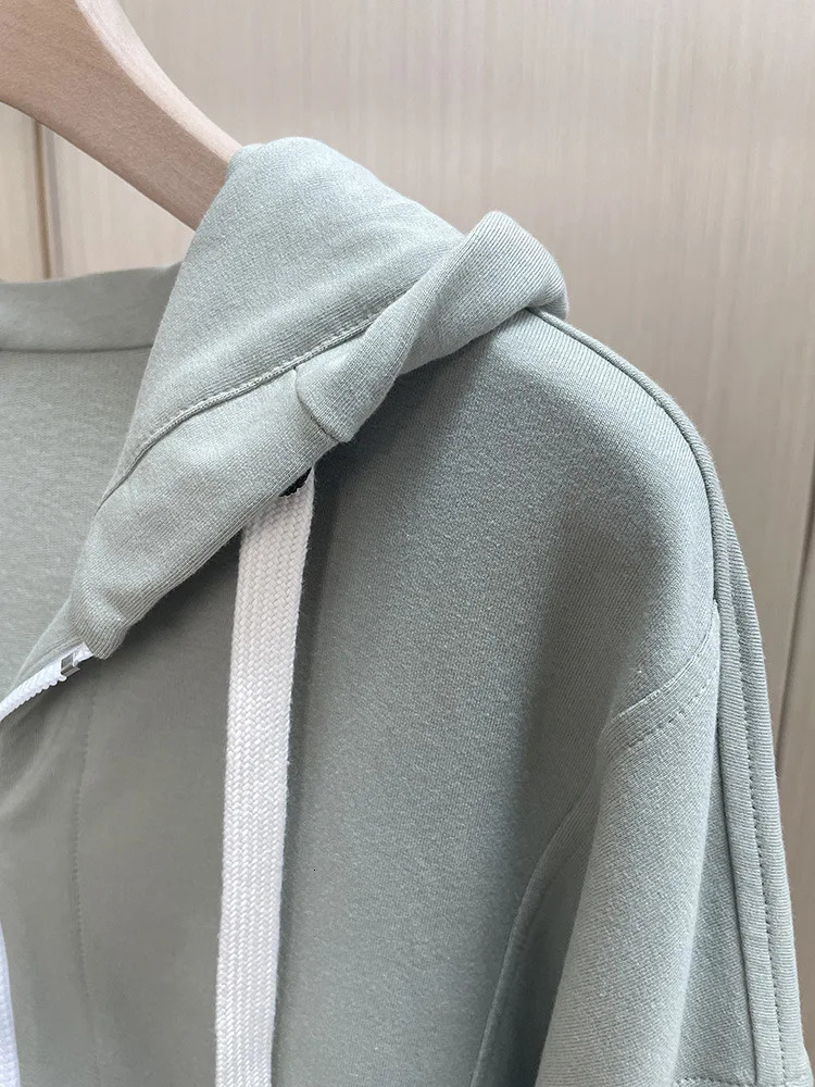 Womens Cotton Sports Set Zipper Hoodies Long Sleeve Hooded Sweatshirt or Elastic Waist Beading Sweatpants Suit Autumn 240807
