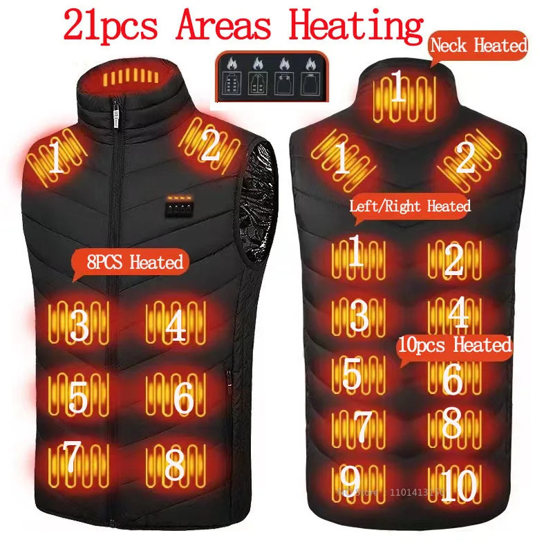 21PCS Heated Jacket Fashion Men Women Coat Intelligent USB Electric Heating Thermal Warm Clothes Winter Heated Vest Plussize 240807