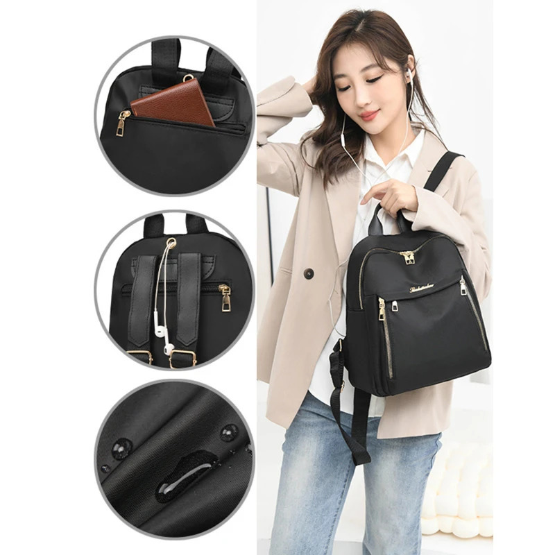 Womens backpack travel casual waterproof Oxford shoulder bag womens large capacity handbag Rucksack black wallet 240827