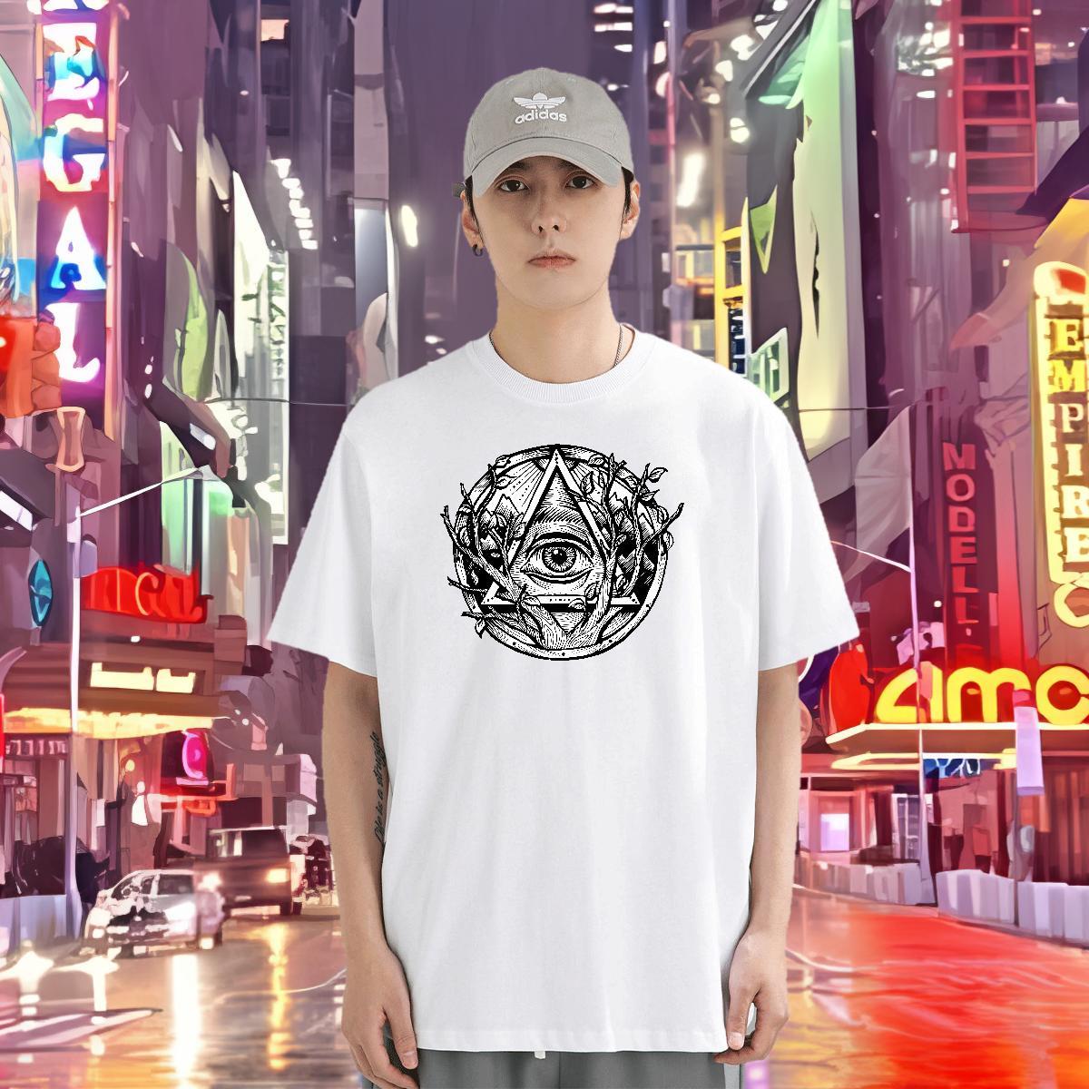 DIY T Shirts Men eye of the devil Polos 230g Pure Cotton Casual Brand Custom Cartoon Crew Neck Mens Tshirts