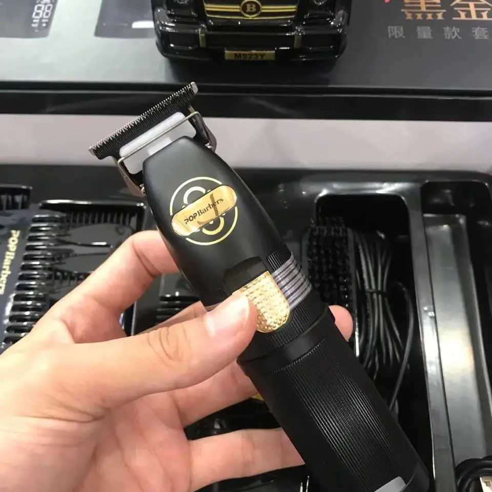 Professional POP Barber Shop Electric Hair Clipper Set Decoration Clipper Black and Gold Three Piece Limited Edition Carving Bald Head W240806