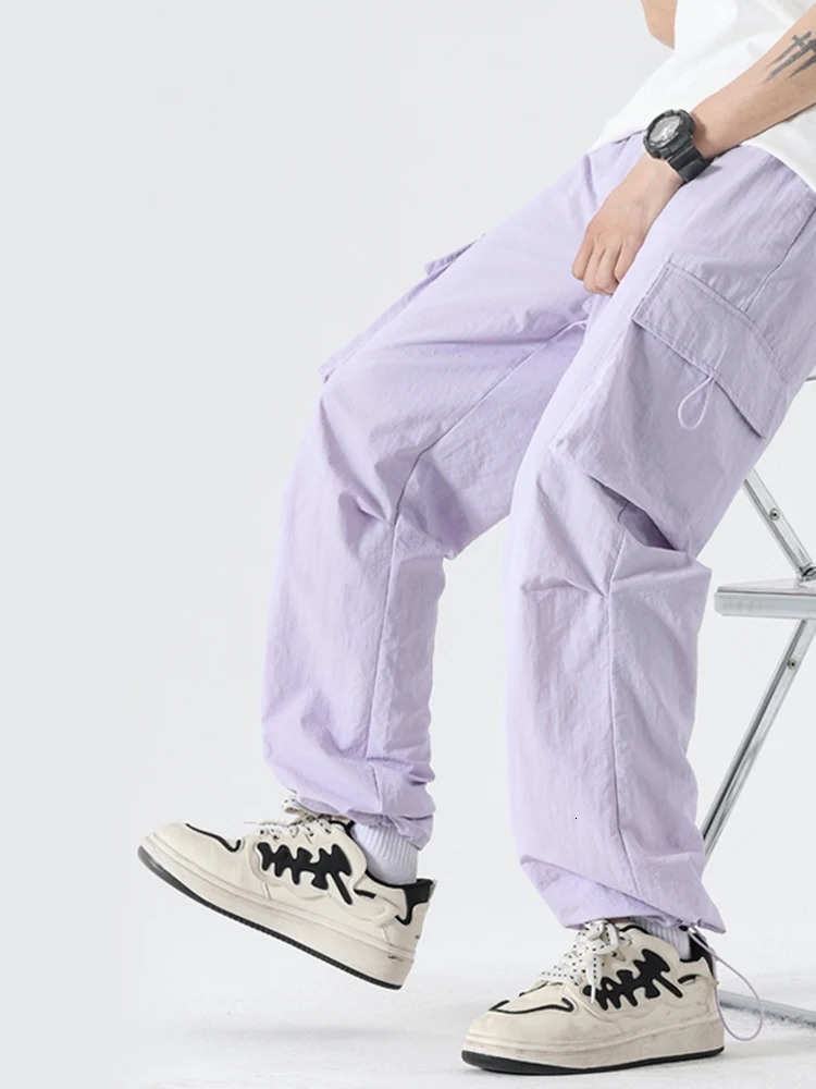 Men Plus Size 4XL Red Purple Gray Blue Summer Pants Male Casual Elastic Waist Lightweight Thin Comfortable Cargo Trousers 240806