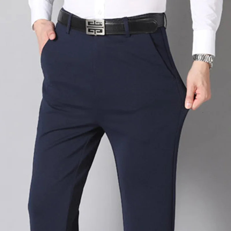 Mens Summer Thin Fashion Business Casual Suit Pants Long Elastic Straight Sleeve Formal Plus Size 2940 240806