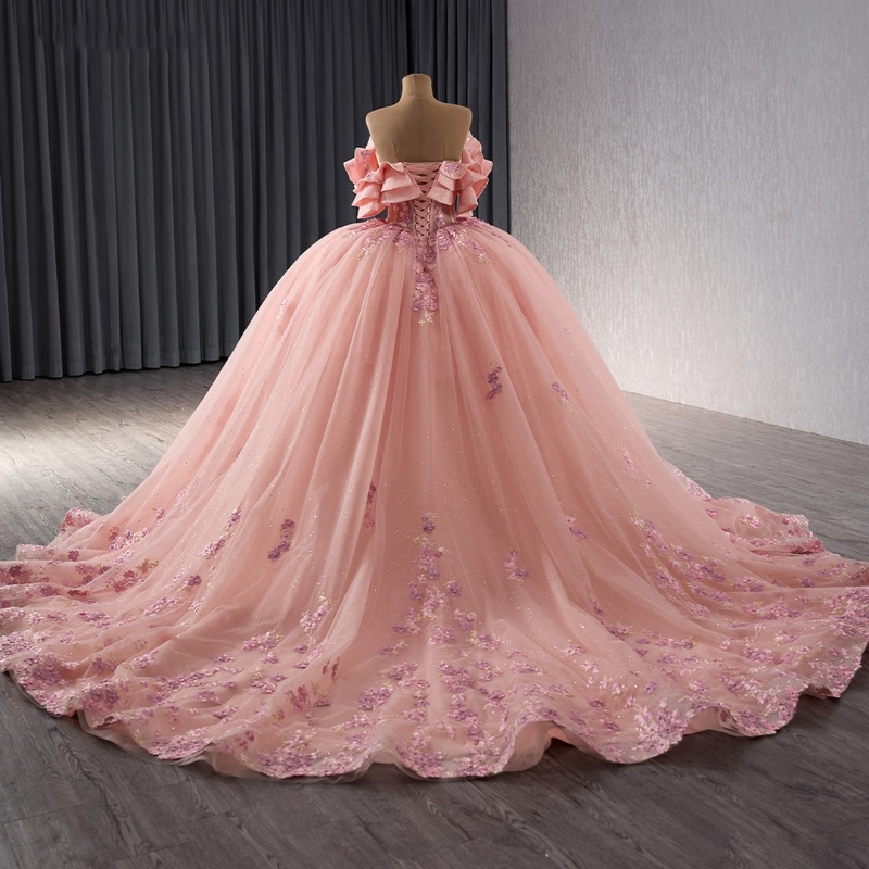Pink Gillter Princess Off Shoulder Quinceanera Dresses Applique Lace Beads Tull Lace-up Corset Sweet 16 Ball Gown Vestidos De 15 Anos