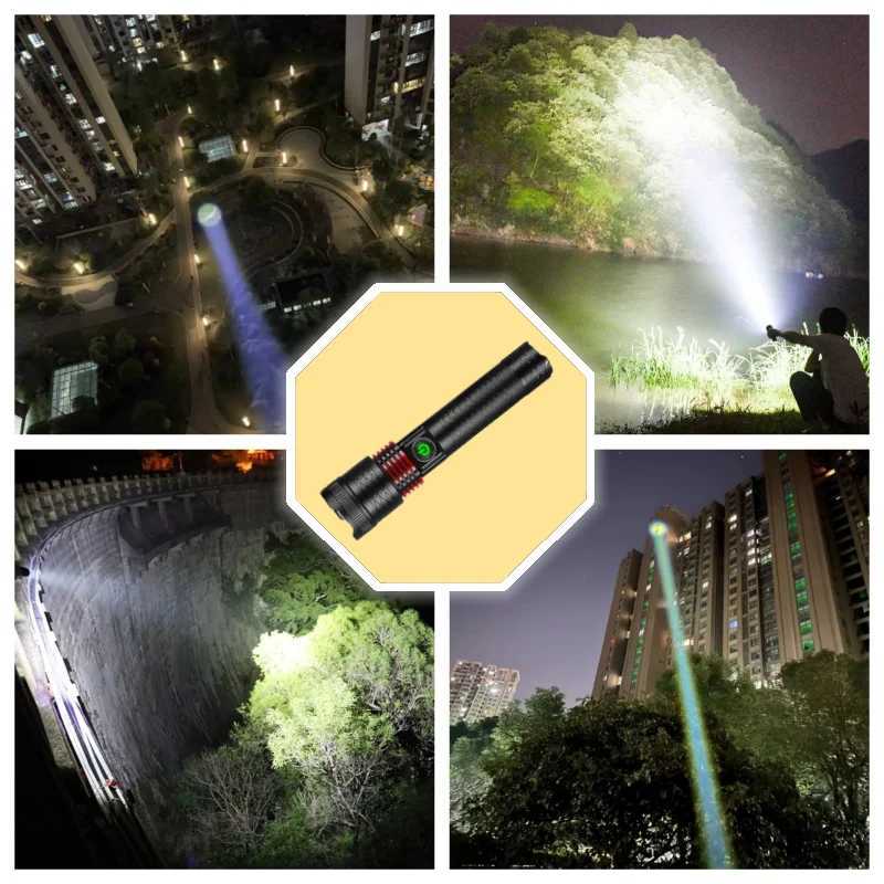 NEW 9000LM Rechargeable LED Flashlights White Laser Lamp Beads 2000m Super Bright Flashlight Powerful Lantern Camping Torch Y240731