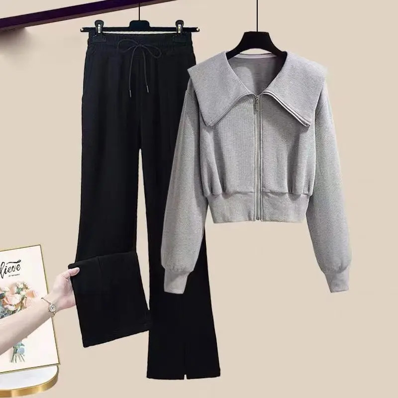 Fashion suit autumn style temperament doll collar cardigan top casual sports pants two-piece set 240807