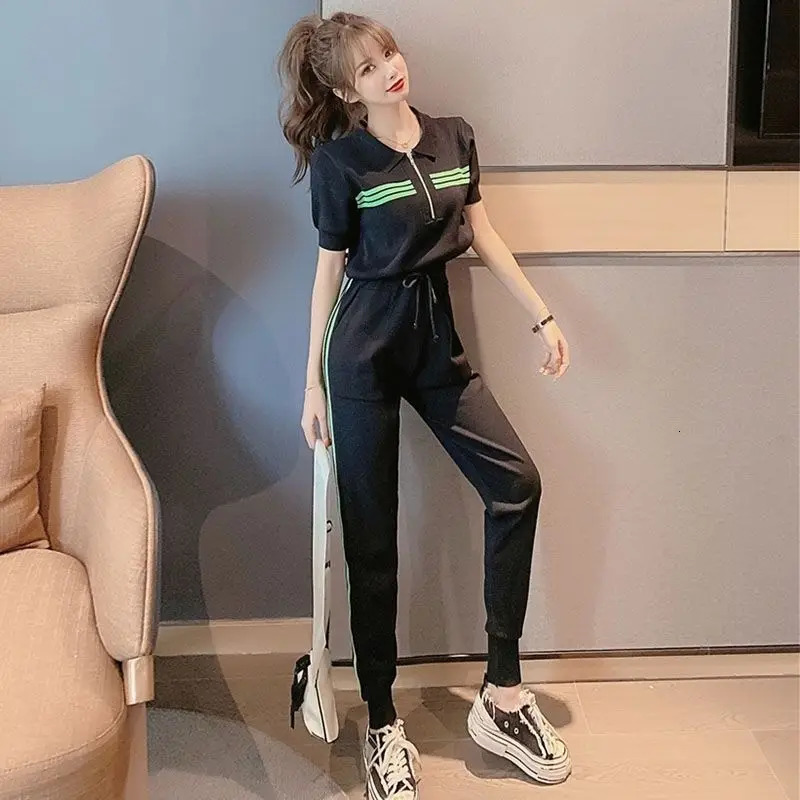Summer European Station Sports Set Womens Summer Casual Fashion Small Two Piece Pullover Summer 240807