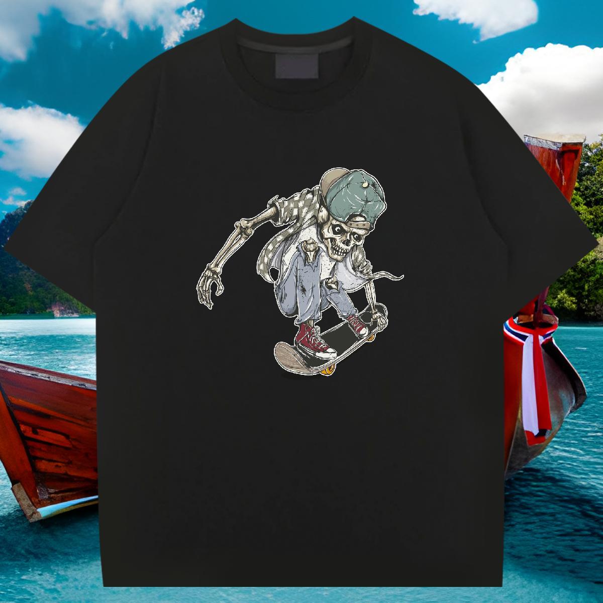 DIY Customized Men T Shirts skull Clothings 230g Pure Cotton Daily Outfit Loose White Plus Size Breathable Tshirts