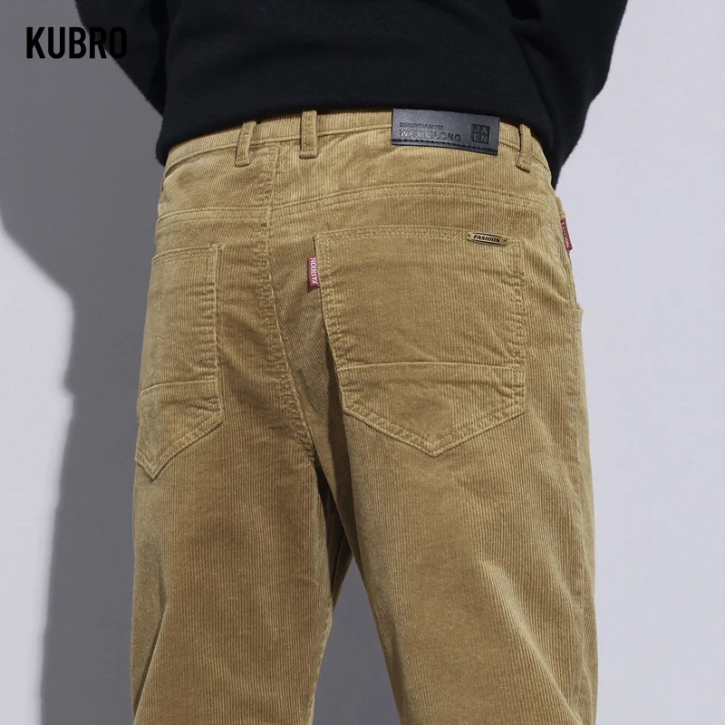 KUBRO highquality Corduroy fabric mens business casual Trouser autumn Korean style slim fit pants 240905