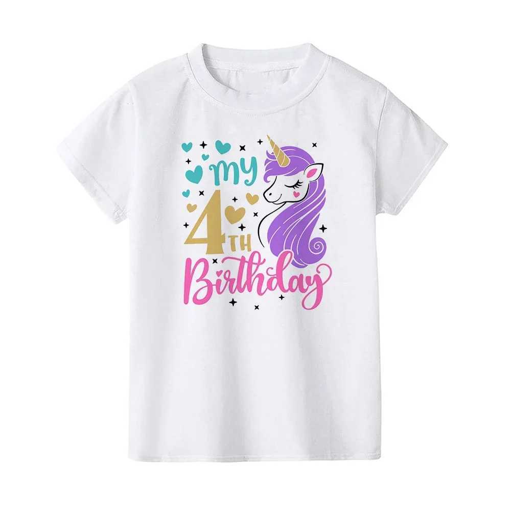 cartoon print childrens girl summer birthday T-shirt short sleeved T-shirt size 1-8 year old childrens party clothing T-shirt topW240718