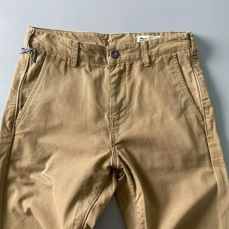 Vintage American Style Mens Slim Fit Cargo Pants Thickened For Work Wear Resistant Breathable Street Trousers 240806