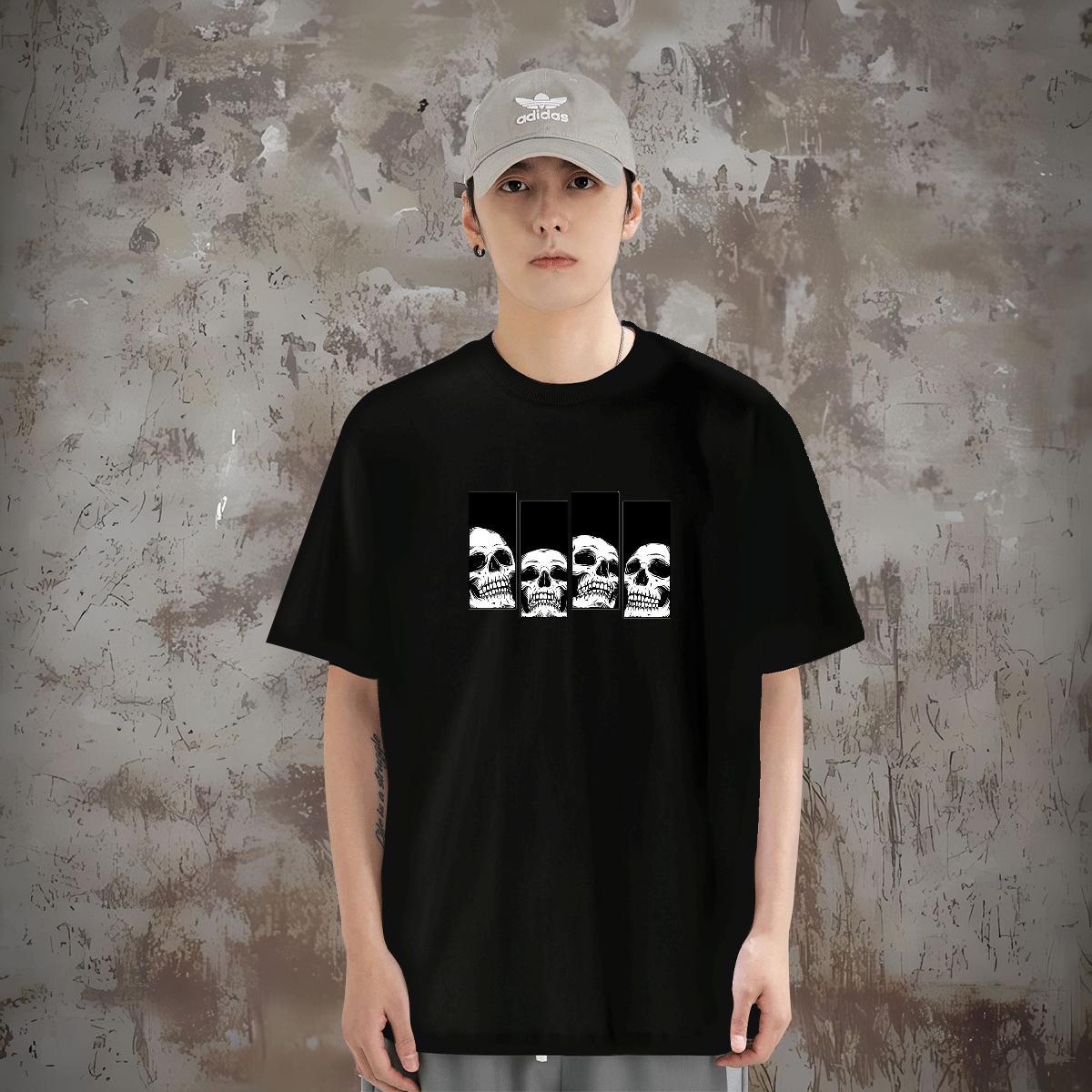 Classic Man T Shirts skull Tops 100% Cotton 230g Anime Printing Street Cool Graphic Breathable Crew Neck Tshirts