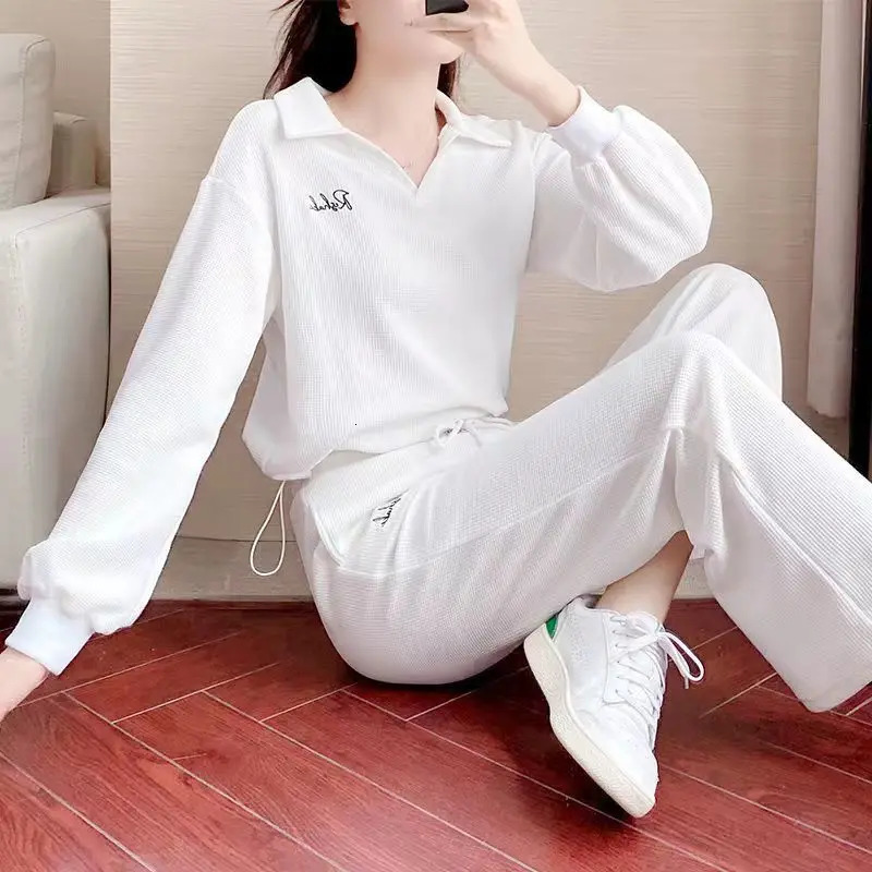 Casual Sports Suit For Women Spring Autumn Fashion Height And Slimming High-end Tops And Wide Leg Pants 2 Two Piece Set 240807