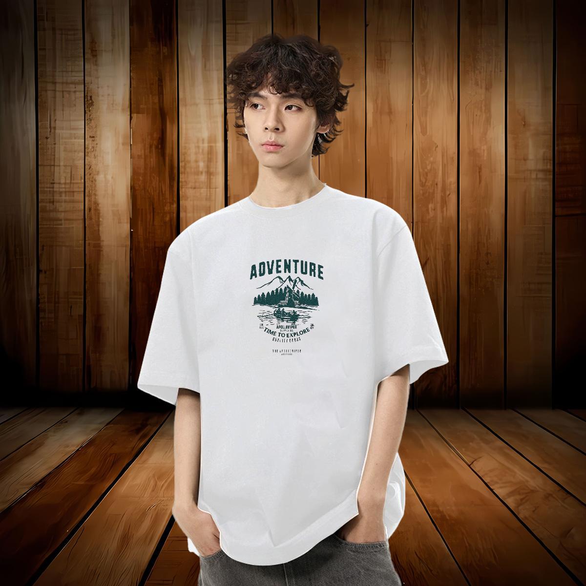 2024 Summer T Shirts Men mountains Clothings 100% Cotton 230g Casual Beach Wholesale Graphic Breathable Crew Neck Tshirt for Man Woman