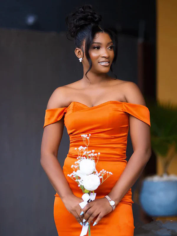 Orange Off The Shoulder Mermaid Bridesmaid Dresses African Girl Wedding Party Evening Dress Robes De Soiree Mariage Custom