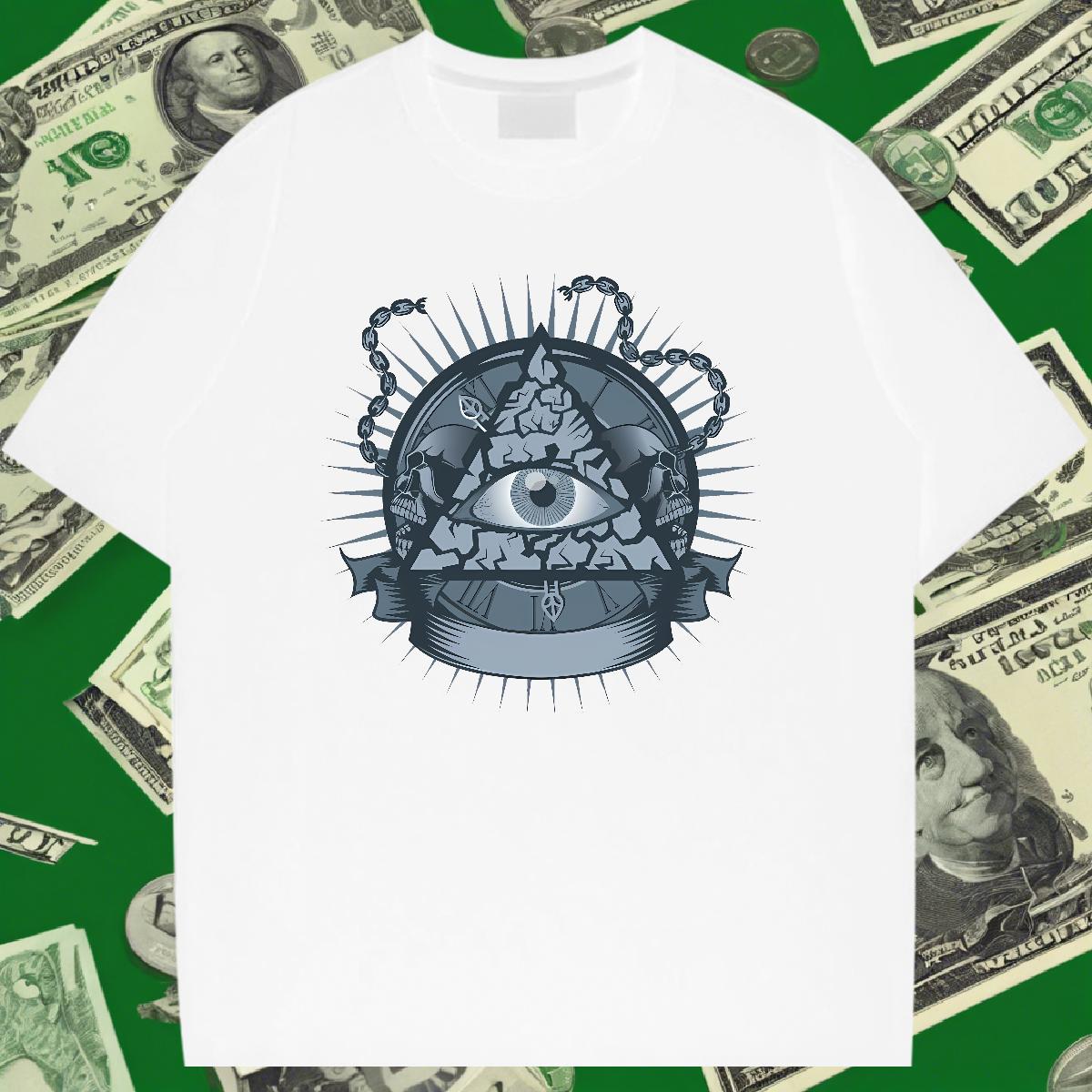 2024 Summer T shirt eye of the devil Tee Shirt 100% Cotton 230g High Street Hip Hop Cool DIY Printed Crew Neck Men Tees