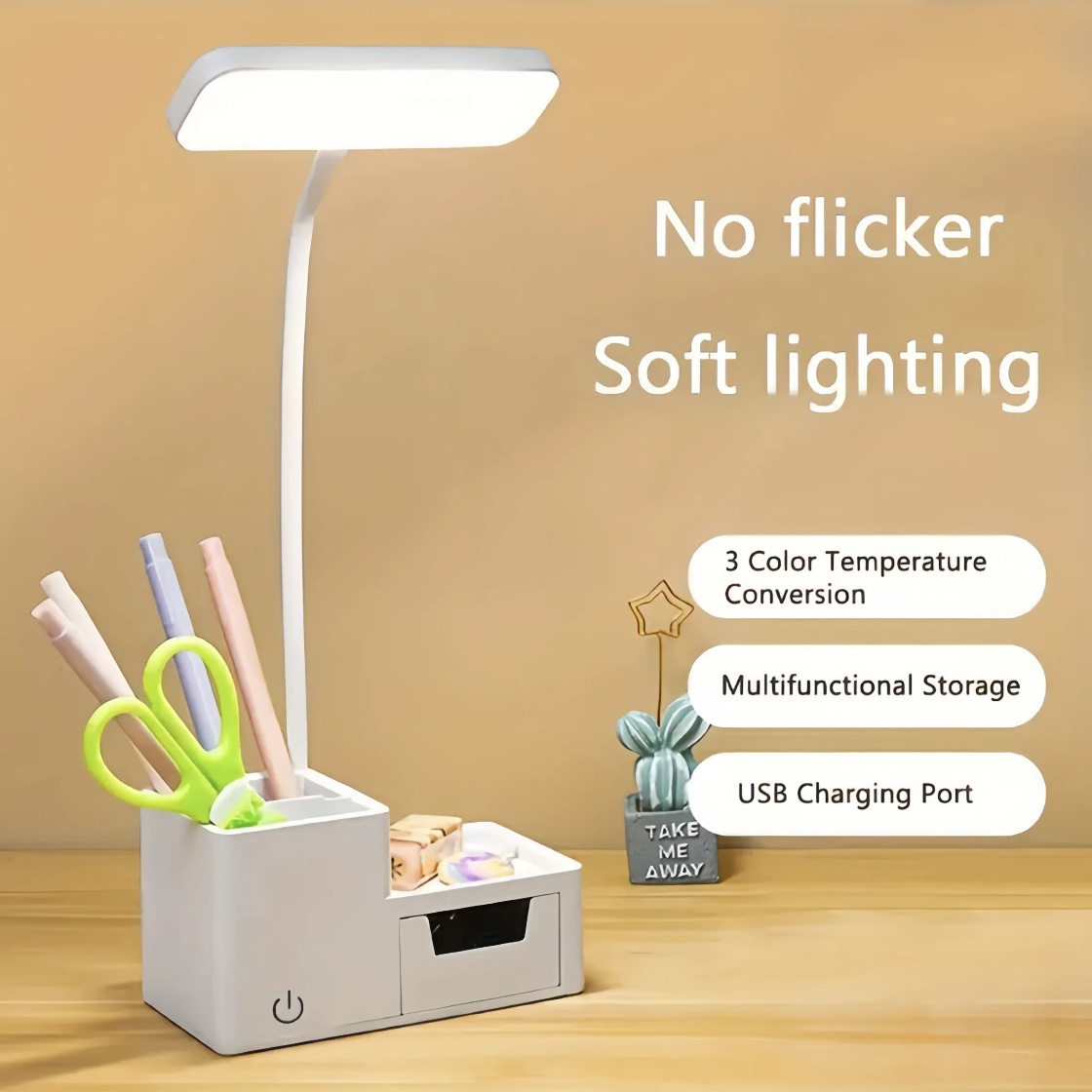 Adjustable LED Worklight with Intuitive Touch Controls - Eye Care, Multiple Colors, Storage Box & Pen Stand