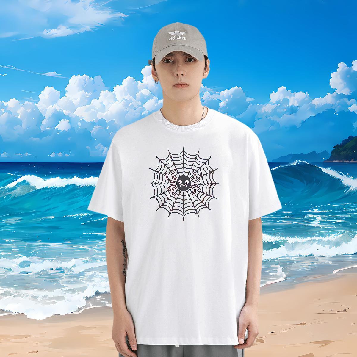 Wholesale T Shirt For Man spider web Tees Shirts 230g Cotton Anime Printing Street Cool Oversized 3XL 4XL Crew Neck Breathable Men Clothes T-Shirt