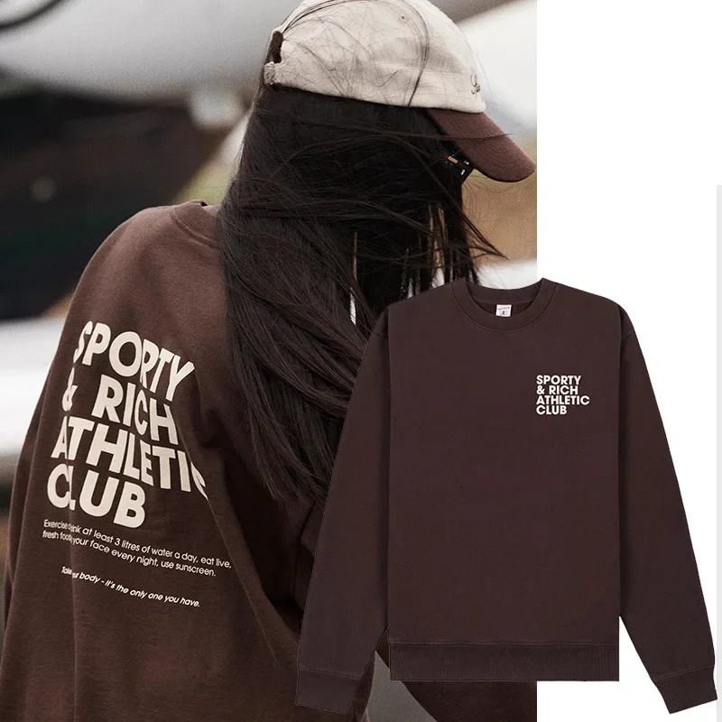 Spring North American Niche Sporty Rich Front And Back Letter Printed Fleece Round Neck Womens Hoodie 240806