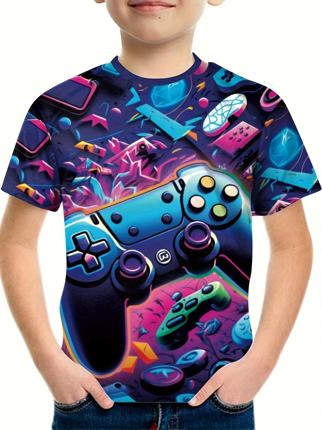 Childrens game graffiti 3D printing boys T-shirt casual breathable short sleeved summer T-shirt boys and girls top Tees Chico CamisetaW240718