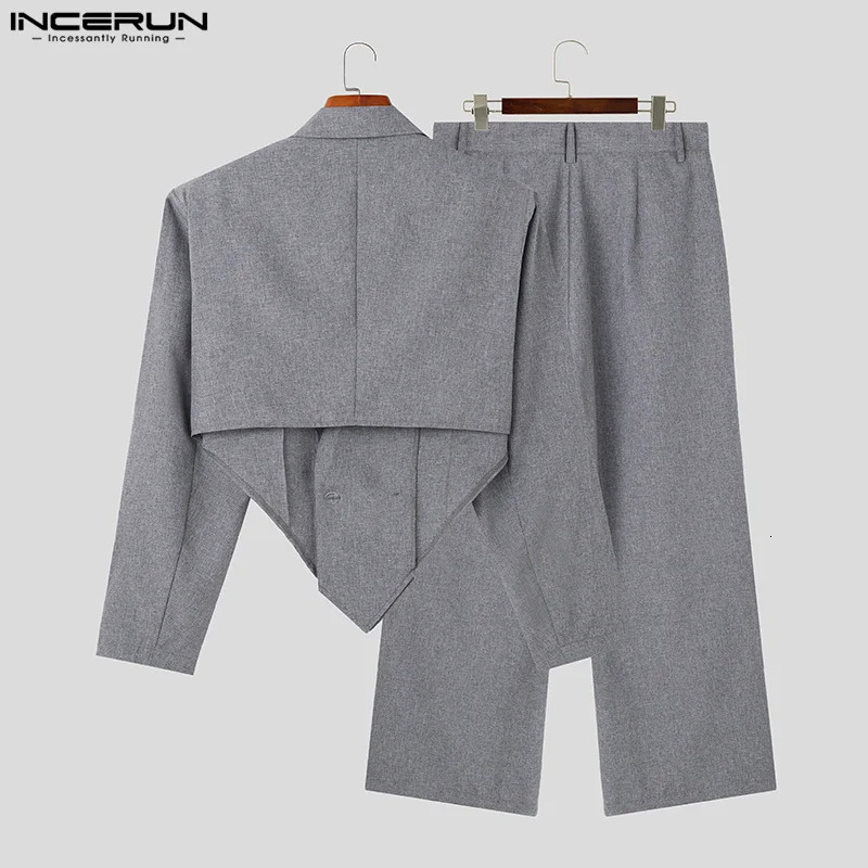 Handsome Well Fitting Sets INCEUN Mens Long Sleeved Suit Jackets Long Pants Fashion Male Two Color Two-piece Sets S-5XL 2024 240813