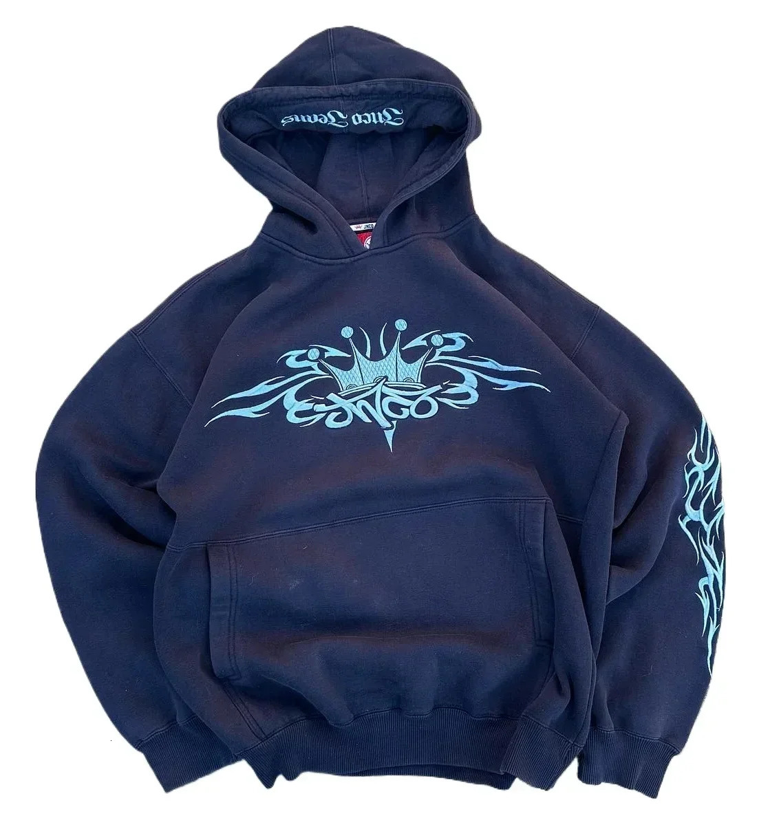 Street Gothic Print Hoodies Men Y2K Harajuku Hip Hop Retro Fleece Padded Sweatshirt Couple Casual Loose Joker Hooded 240806