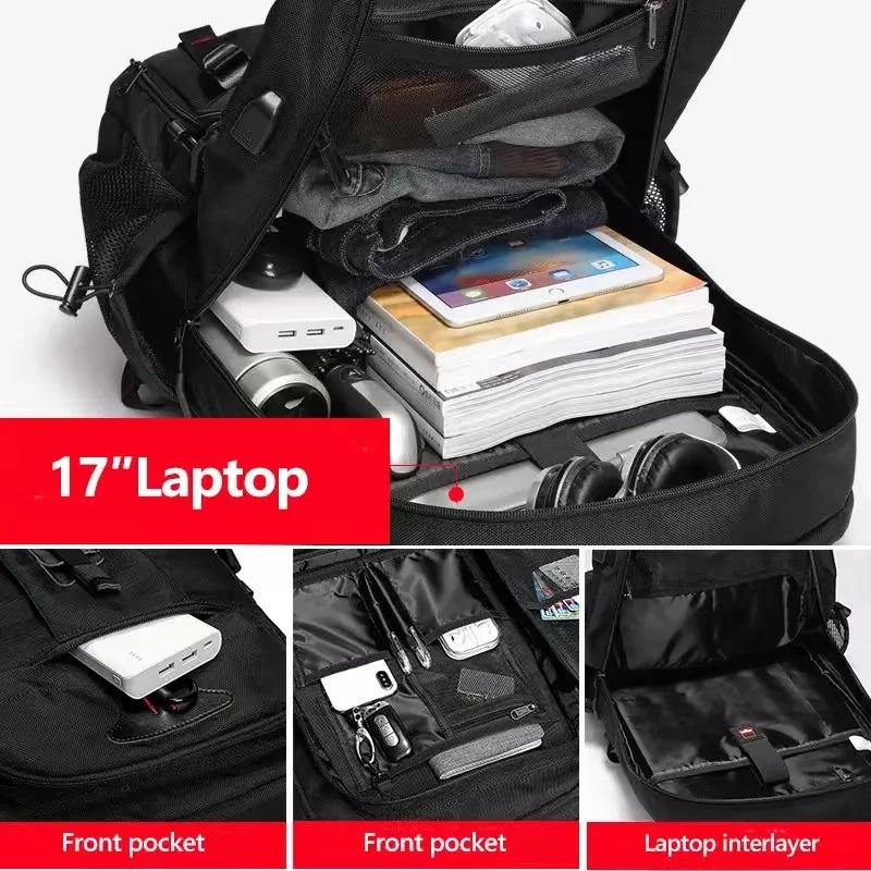 Multi pack USB charging travel backpack for men Oxford laptop bag outdoor sports hiking with shoes 240807