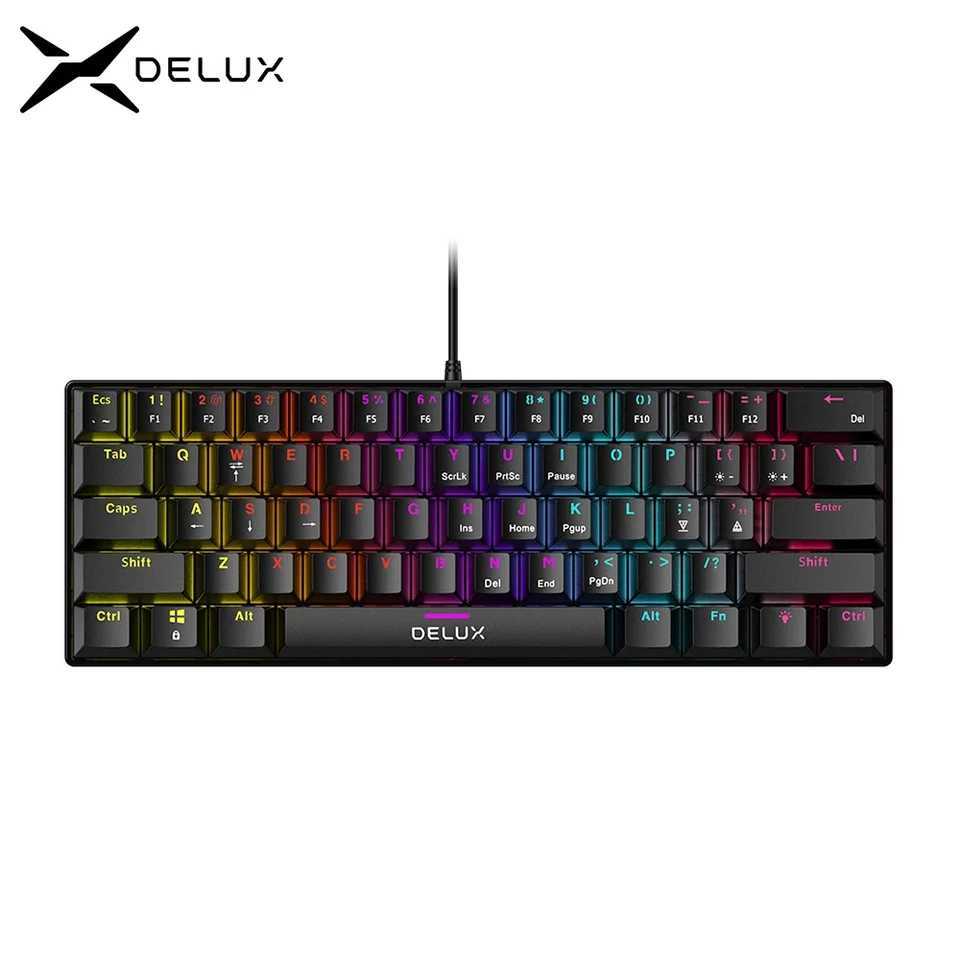 Delux KM36 Gaming Mechanical Wired 61 Keys Kercaps Keyboard Rainbow Backlit Mini Size Full Function For Notebook DesktopM240715