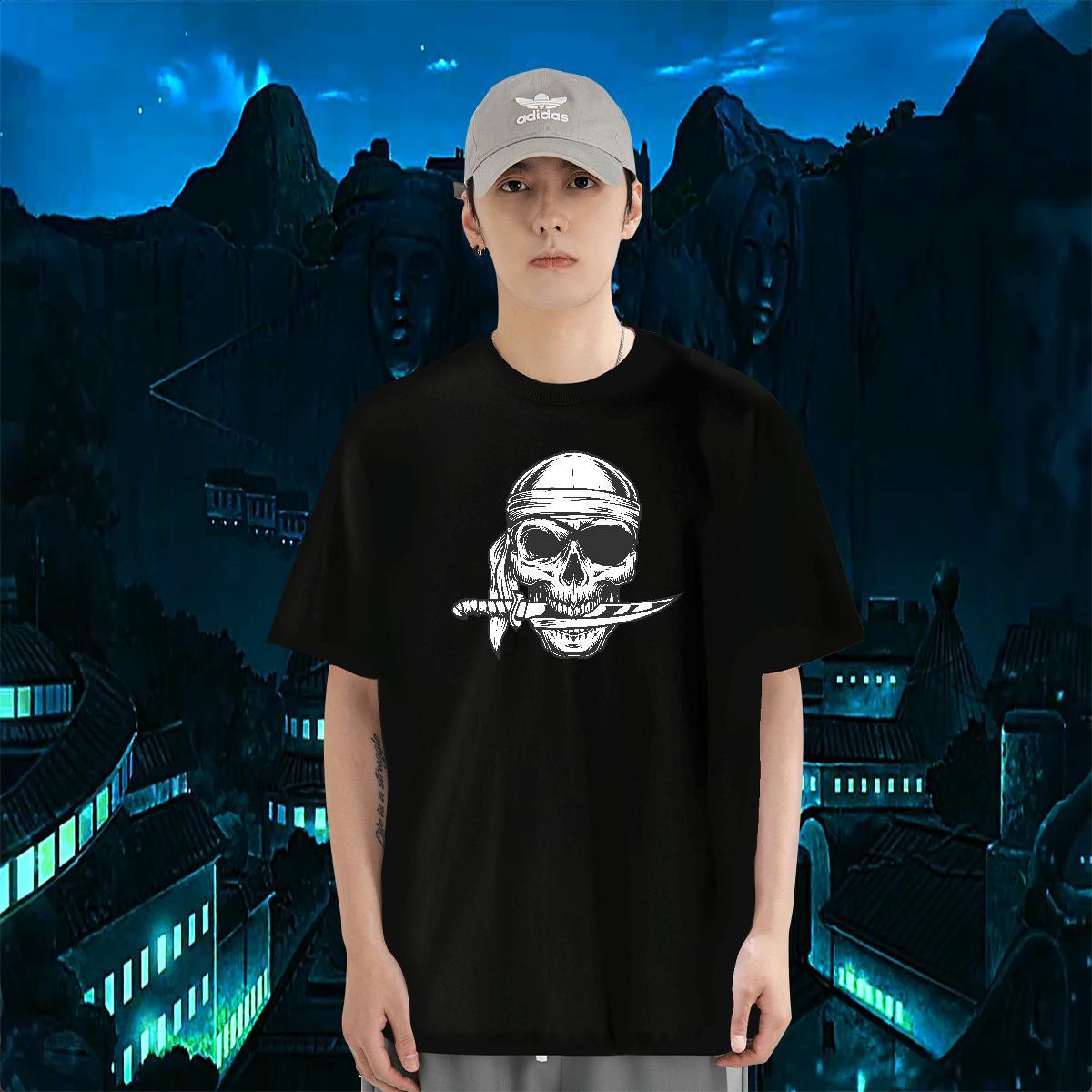 Designer T-Shirts skull Clothes 230g 100% Cotton Street Brand Custom Cartoon Breathable Crew Neck Men Tops Tees