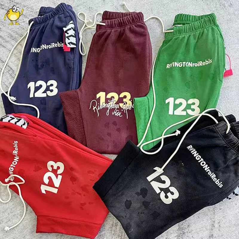 ss RRR123 Pants Men Woman 1 Top Quality Vintage Washed Do Old Graffiti Heavy Fabric Casual Loose Joggers Sweatpants 240806