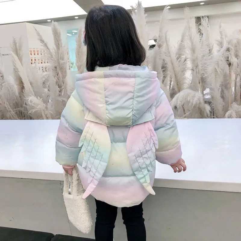 New Fashion Colorful Girl Jacket Winter Warm Hoodie Parka Snow Jacket Cute Wings 2-5 Year Childrens Clothing X2411151