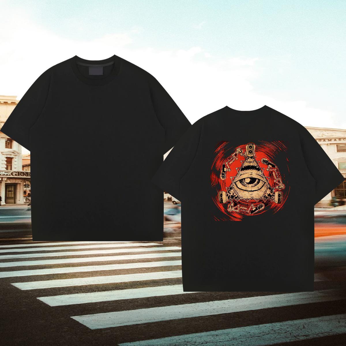Casual New T-Shirts eye of the devil Wear 230g 100% Cotton Casual Beach Designer Black White Breathable Short Sleeve Mens Tshirts