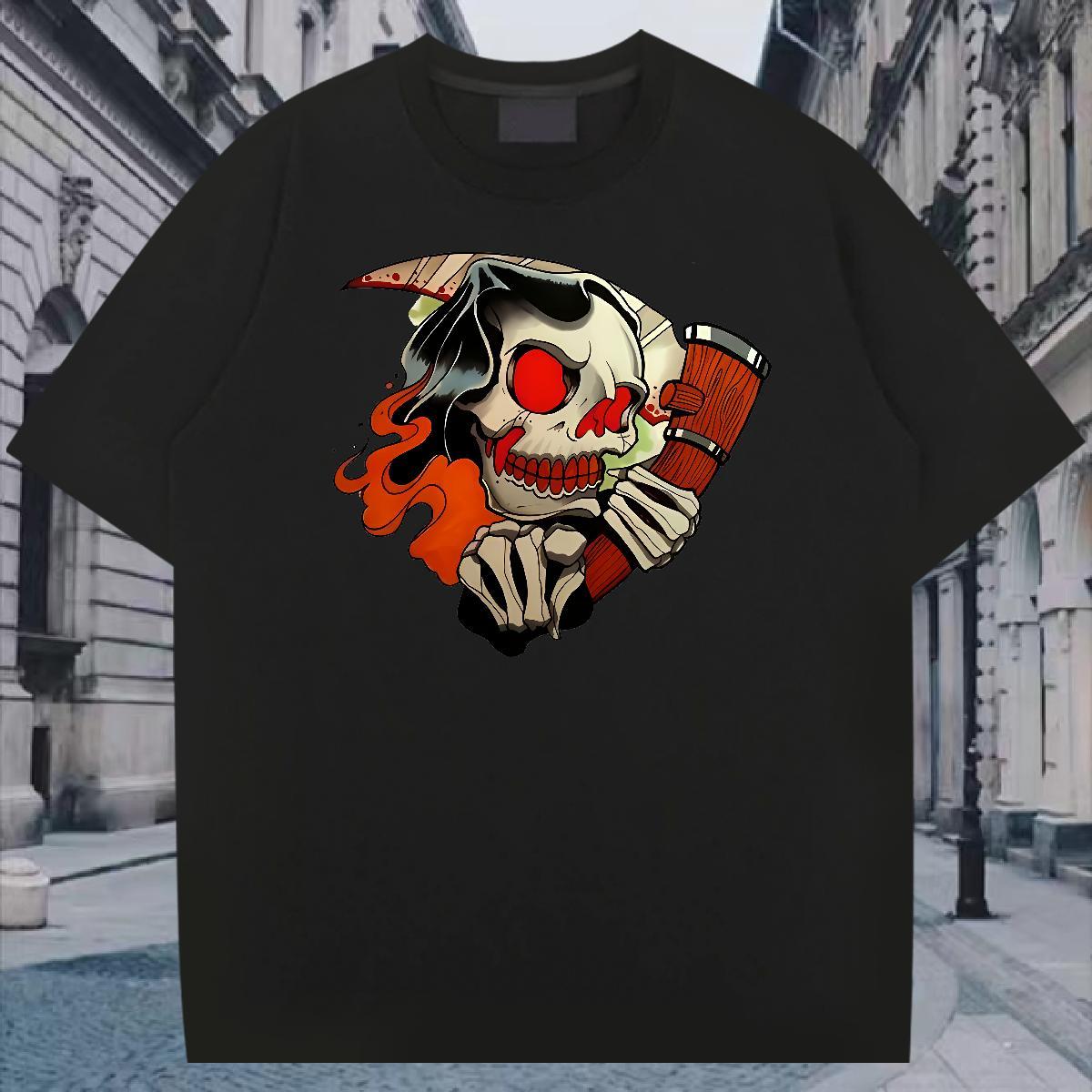 Factory Direct Men T Shirts skull Clothes 230g Pure Cotton Casual Loose Fit DIY Printed Breathable Short Sleeve Men Tops Tees