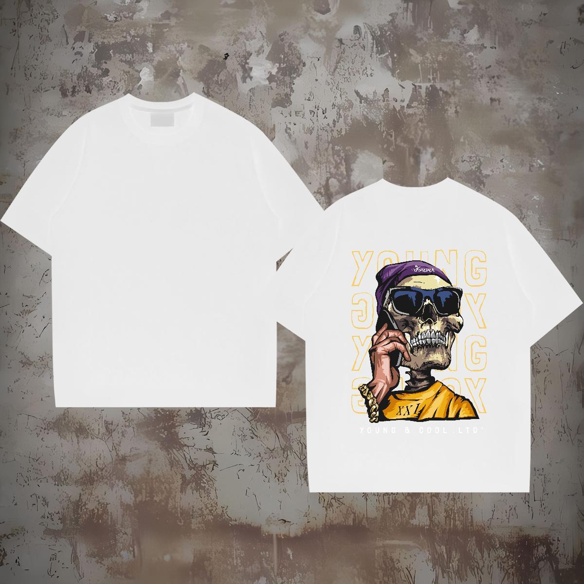 Fashion Designer T shirt skull Tops Tees 230g 100% Cotton Casual Daily Wear Loose Fit Black Oversized Breathable Crew Neck Men Tees