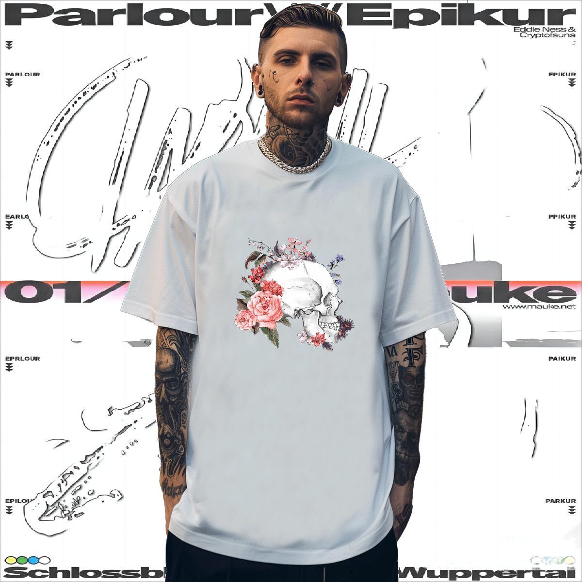 DIY Customized Mens T Shirts flower Tops 230g Cotton Street High Quality Custom Cartoon Breathable Crew Neck Tshirt for Man Woman