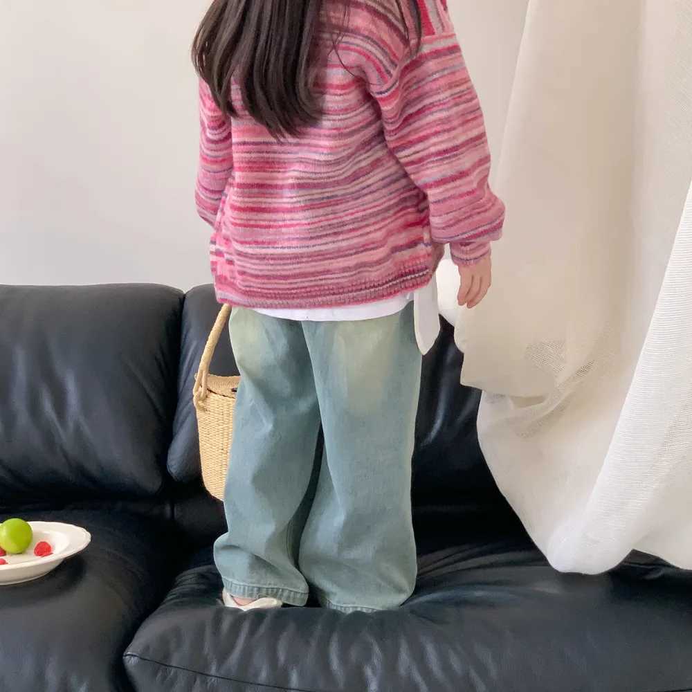 Jeans Spring Boys fashion Washed white denim straight-leg pants Autumn Girls wide leg jeans