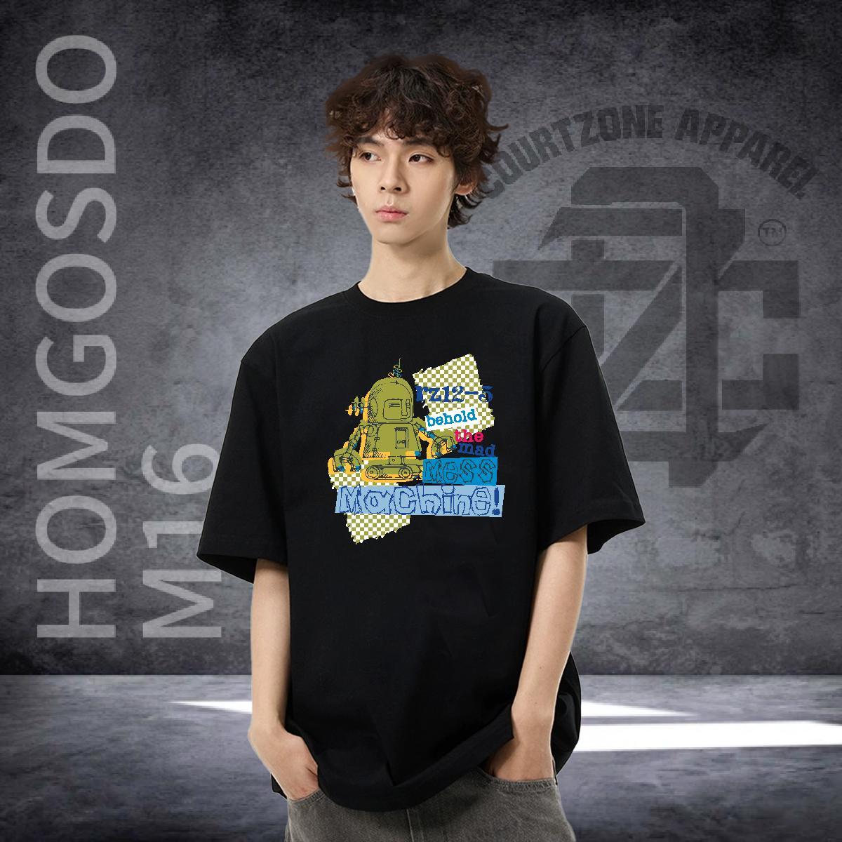 Classic Casual Man T Shirts robot Wear 230g Pure Cotton High Street Hip Hop Comfortable Anime Crew Neck Mens Tshirts