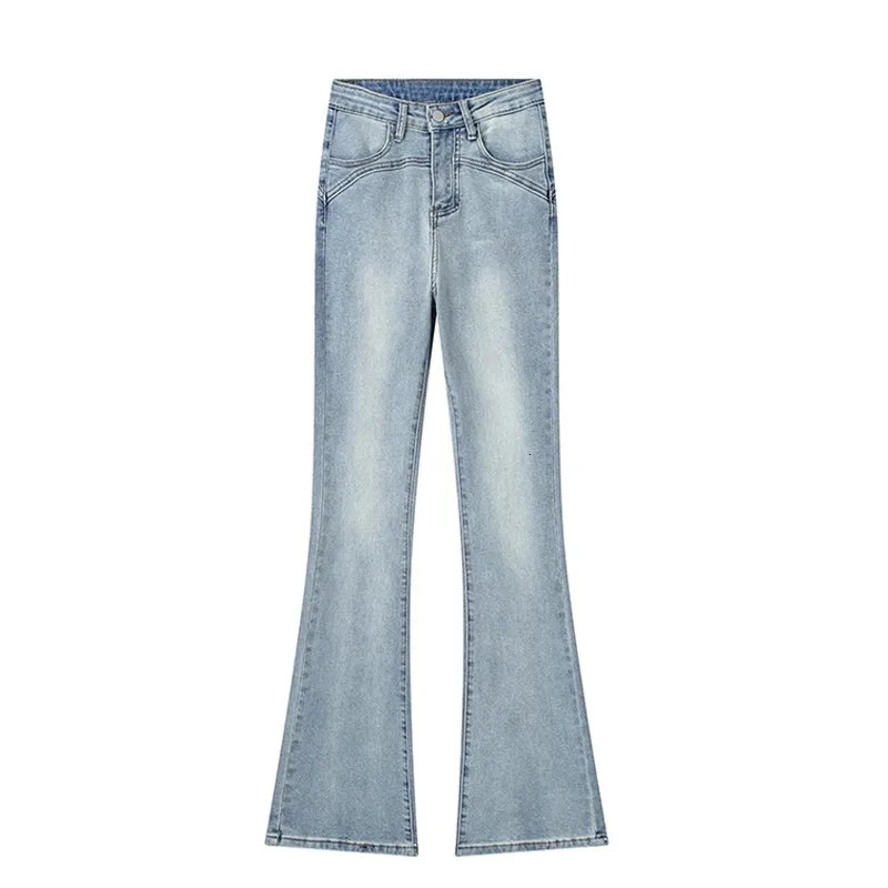 Spring Summer Womens Denim bell Bottoms 2000S Jeans High waist Zip-up Slim-Fit Hip-Lifting Pants Y2K Vintage Long Trousers 240807