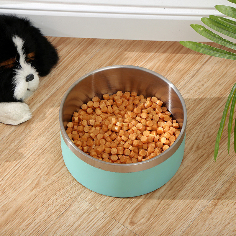 Stainless steel food knock anti slip cat rice size and type dog drinking bowl, durable pet supplies