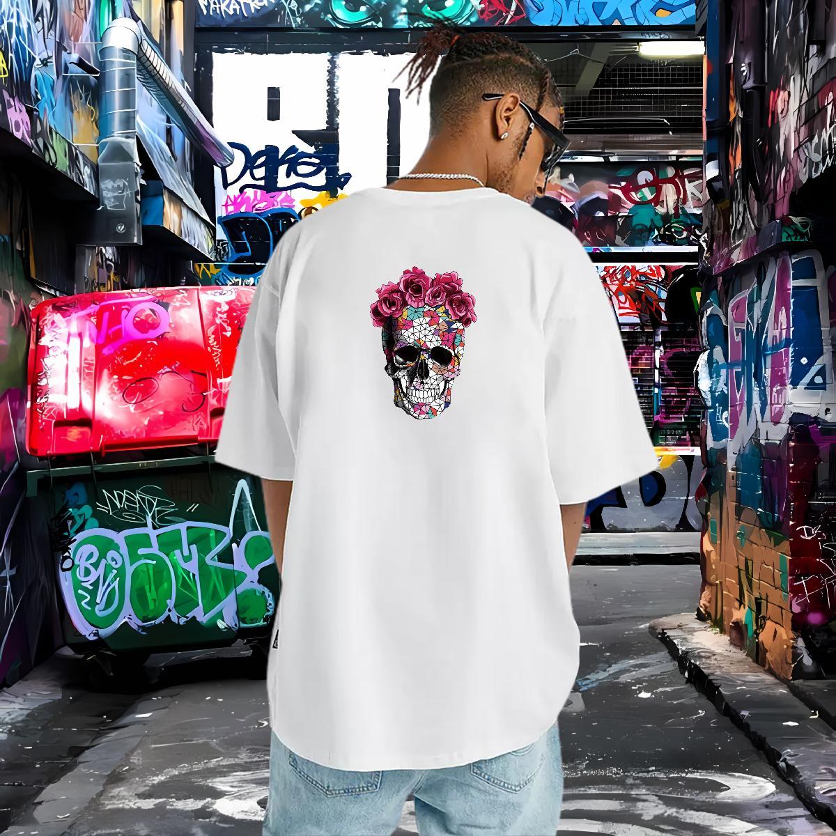 Custom T-Shirts skull Tops 100% Cotton 230g High Street Hip Hop Comfortable Plus Size Cartoon Short Sleeve O-Neck Couples T Shirts