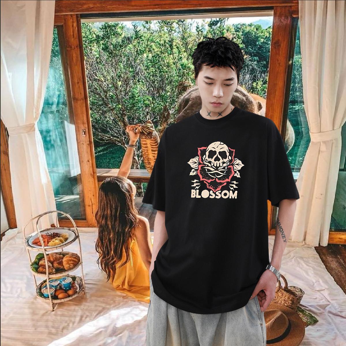 Designer Fashion T Shirt For Man skull Top Tees 230g Pure Cotton Casual Popular Anime Print Breathable Tshirt for Man Woman