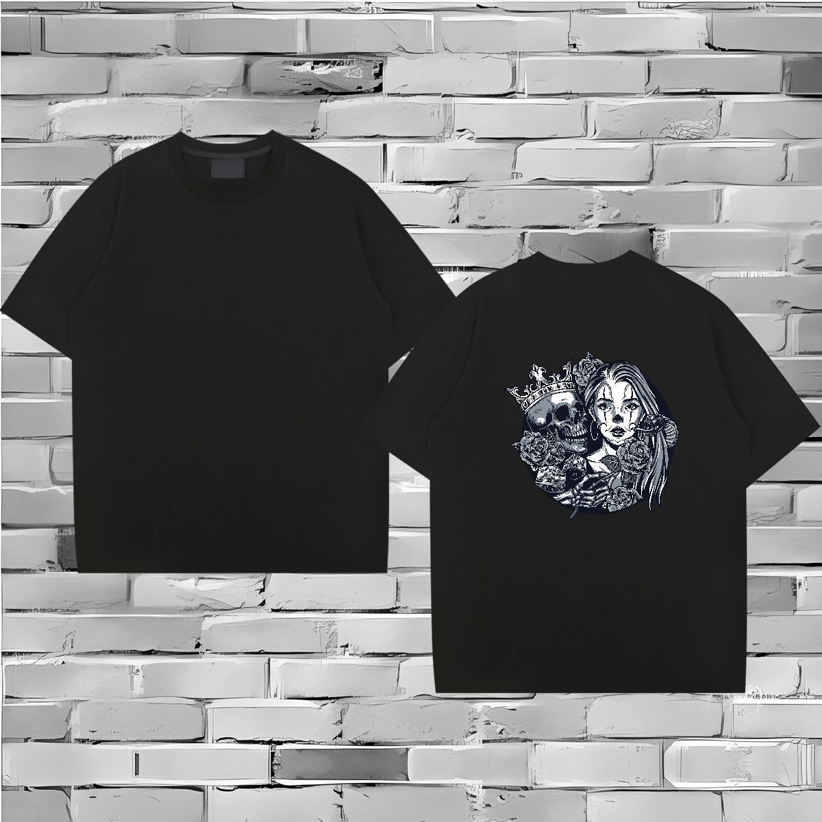New Designer T Shirts Men skull Tee Shirt 230g Cotton Sport Loose Asian Size Crew Neck Men Tshirts