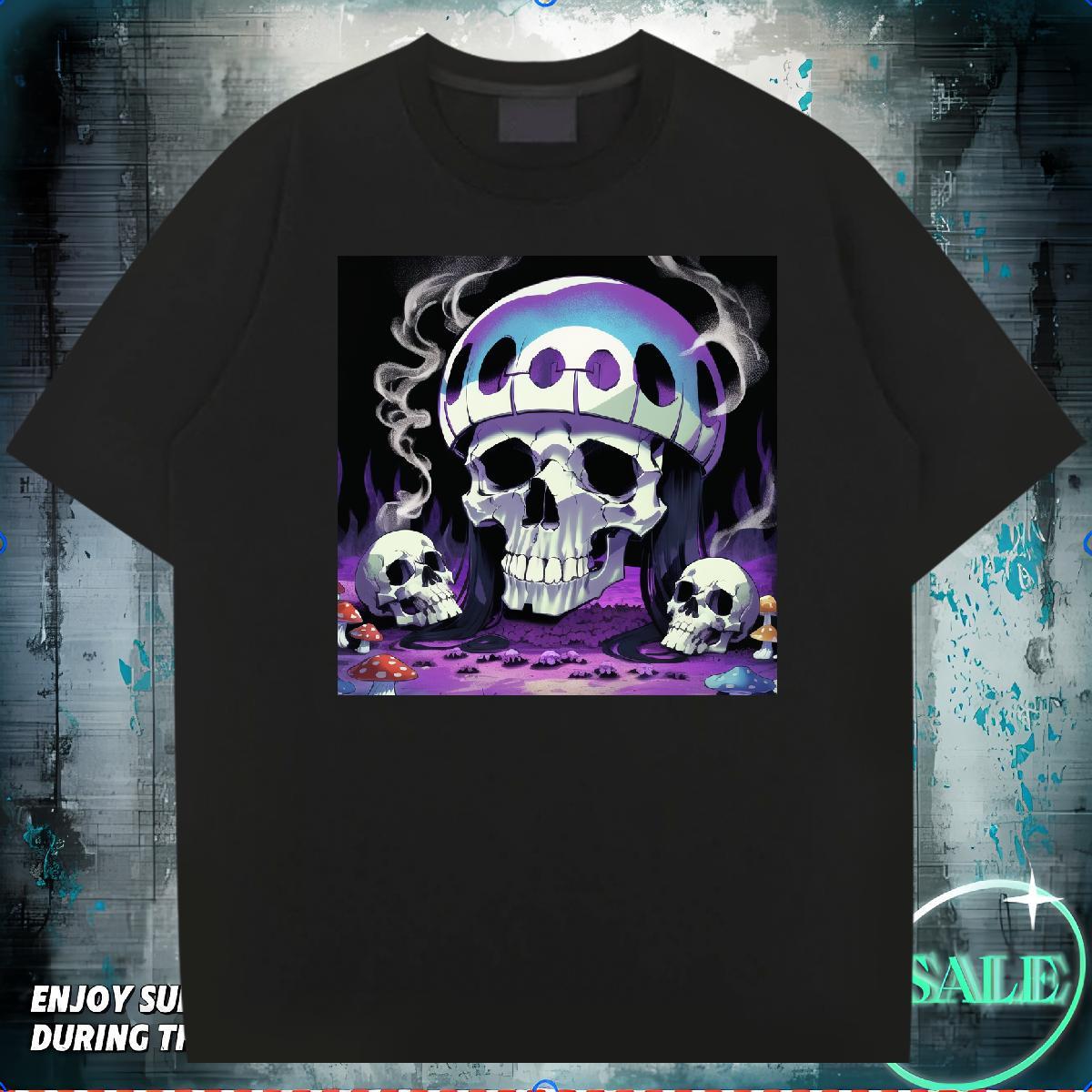 Factory Direct T shirt skull Polos 100% Cotton 230g Daily Wear TOP Quality Cartoon Printing L-4XL Breathable Crew Neck Men Tshirts
